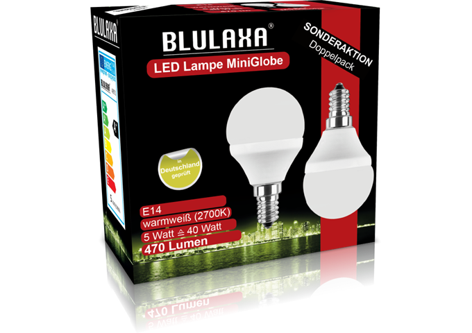 Blulaxa LED SMD Lampe G45 E14 5W 470 lm WWDoppelpack