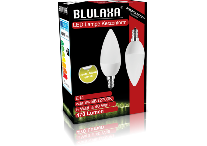 Blulaxa LED SMD Lampe C35 E14 5W 470 lm WWDoppelpack