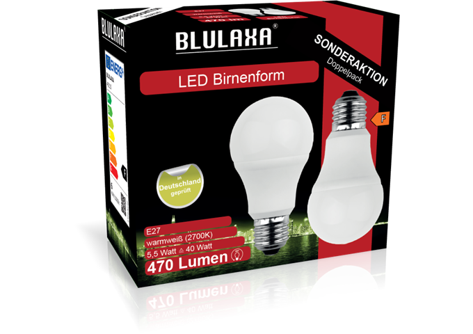 Blulaxa LED SMD Lampe A60 E27 5,5W 470 lm WW Doppelpack