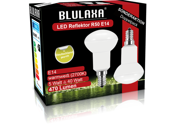 Blulaxa LED SMD Lampe R50 E14 5W 470 lm WW120 Doppelpack