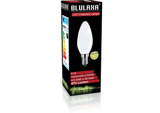 Blulaxa LED Filament Lampe C35 E14 4,5W 470lm WW opal