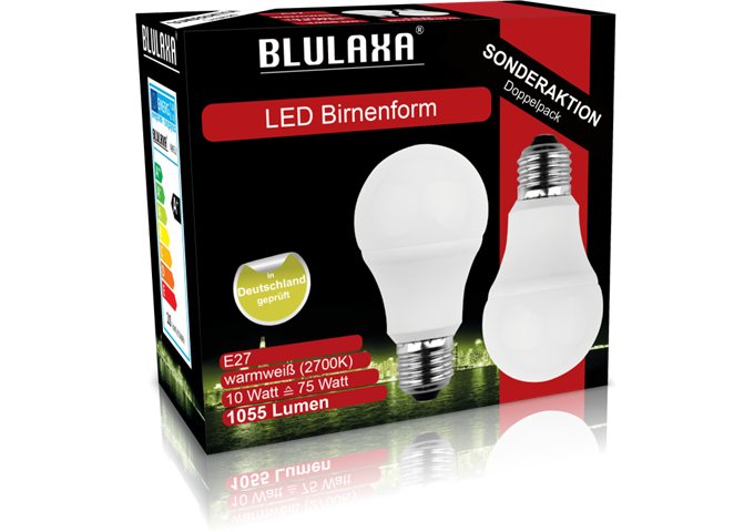 Blulaxa LED SMD Lampe A60 E27 10W 1055 lm WW Doppelpack