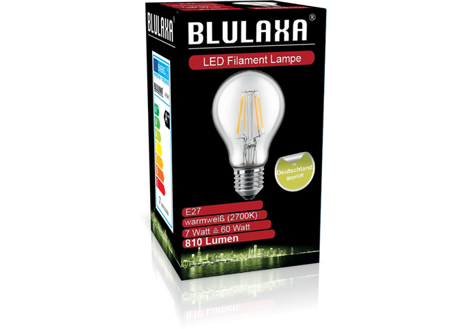 Blulaxa LED Filament Lampe A60 E27 7W 810 lm WW