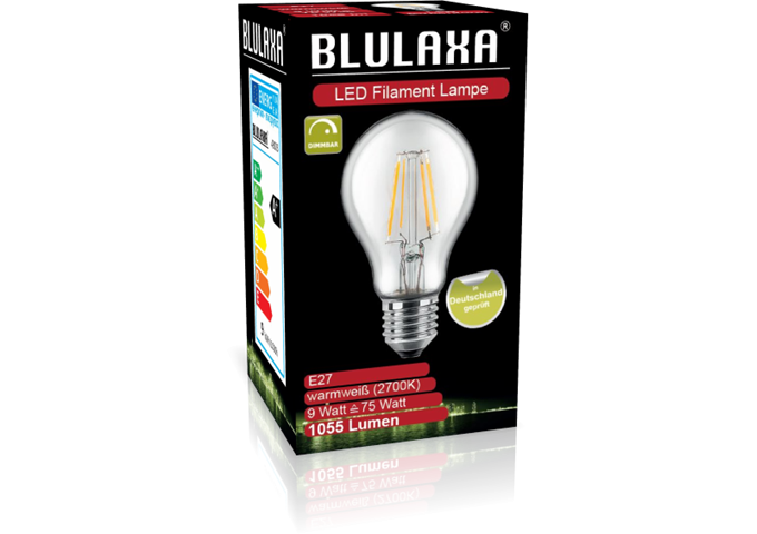 Blulaxa LED Filament Lampe A60 E27 9W 1055lm WW DIM