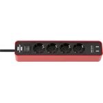 Brennenstuhl Ecolor Steckdosenleiste rot/sw 4fach +USB 1,5m H05