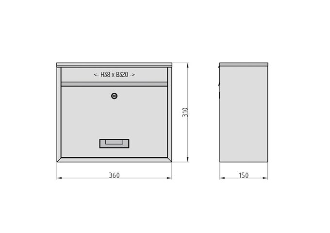  BK900 Briefkasten, Stahl silber, 2 Schlüssel