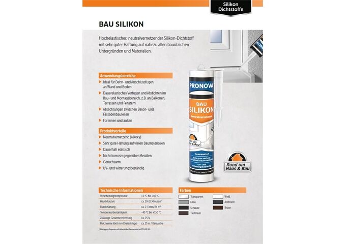 Pronova PN Bau-Silikon 300 ml, Tiefbraun