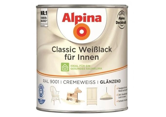 Alpina Classic Weißlack für Innen, GL Cremeweiß, RAL 9001