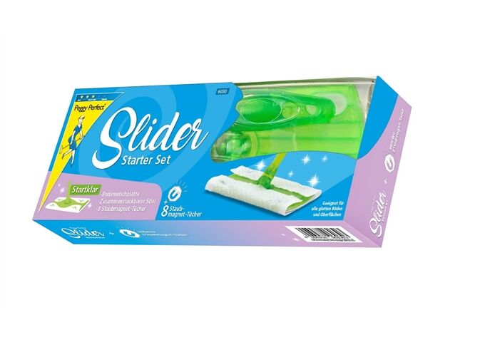 Peggy Perfekt Slider Starter Kit mit 8 Tüchern, Staubwischer
