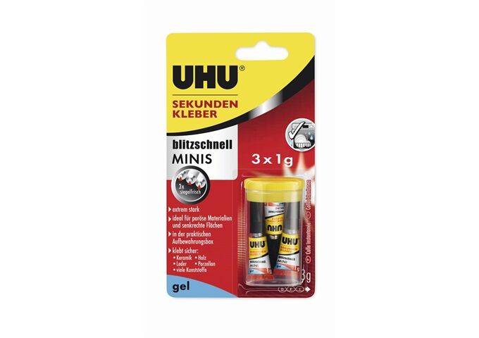 UHU Sekundenkleber Gel Uhu BlitzschnellMinis 3x1g