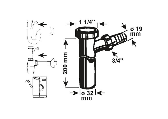 Cornat Verstellrohr mit Abwasseranschluß 1 1/4", chrom