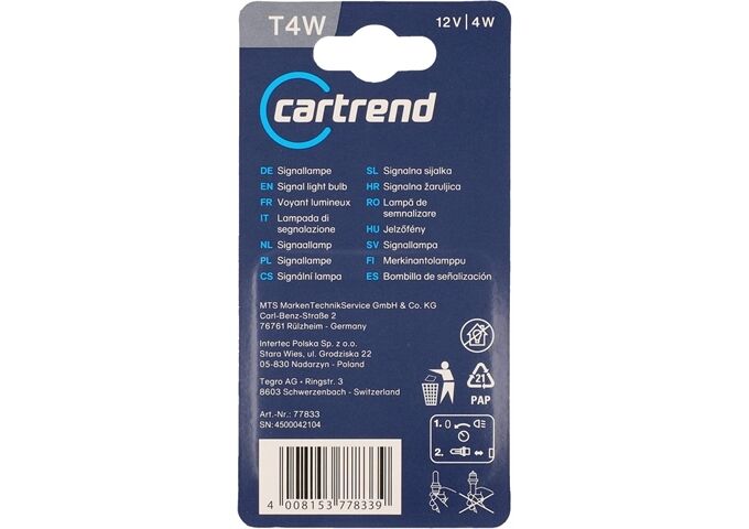 Cartrend T4W Standlichtl. BA9s 2er