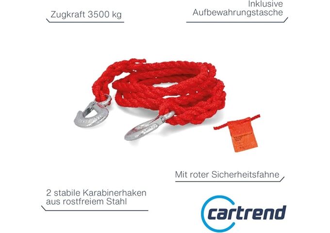 Cartrend Abschleppseil 3500 kg, 2 Karabinerhaken