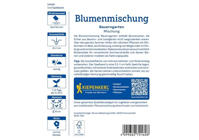 Kiepenkerl Blumenmischung Bauerngarten Saatband