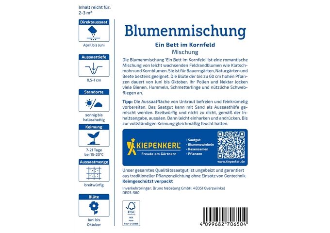 Kiepenkerl Blumenmischung Ein Bett im Kornfeld
