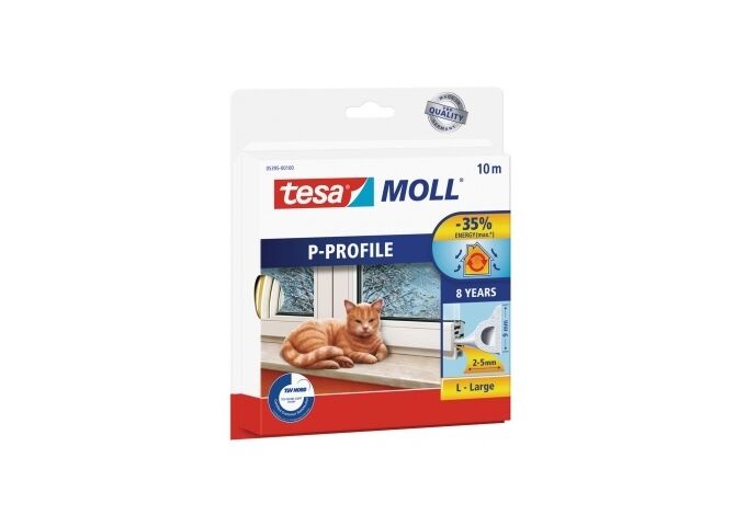  tesa moll P-Profil - Gummi weiss, 10m für Spalten