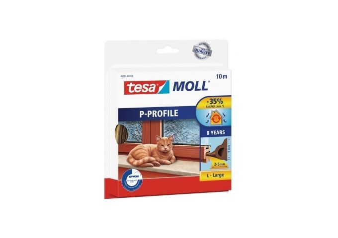 Tesa moll P-Profil - Gummi braun, 10 m für Spalten