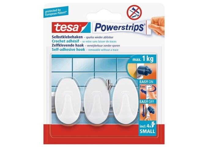 Tesa Powerstrips® Haken Small Oval, weiß 3 Stück