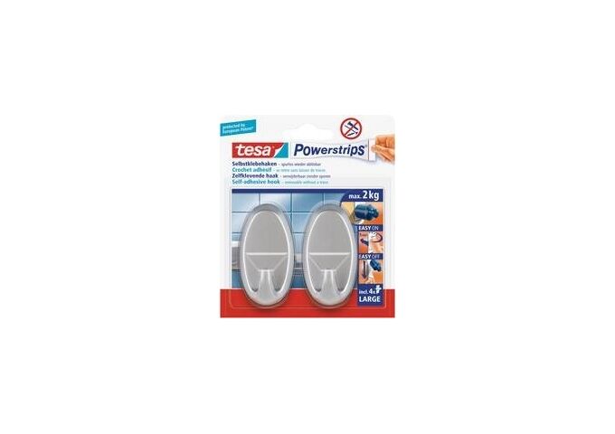 Tesa Powerstrips® Haken Large Oval, matt-chrom 2 Stück